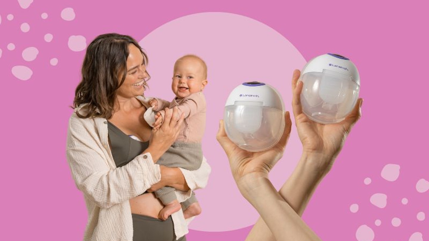 The Lansinoh Wearable Pump on a pink background